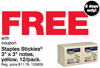 Staples FREE Sticky Notes