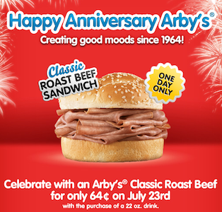 Arbys Anniversary Offer