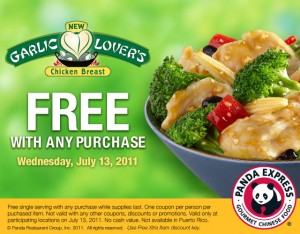 Panda Express FREE Garlic Lovers Chicken Breast Entree Coupon