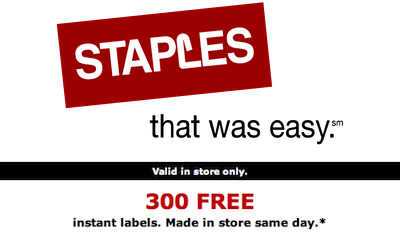 Staples 300 FREE Instant Labels