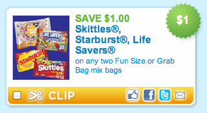 Skittles Starburst Life Savers Fun Size Bags Printable Coupon