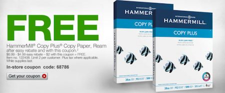 Staples FREE Hammermill Copy Plus Paper